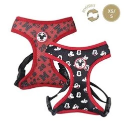 Mickey Mouse - Arnés Ajustable Y Reversible De Poliéster Para Perros - Talla XS/S - Rojo Y Negro ㅤ